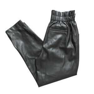 Madewell Black Faux Leather Pants Paper Bag Waist Size 4 Pockets High Rise